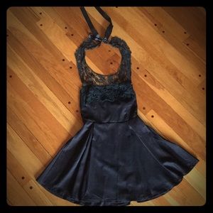 Black strapless dress with lace halter